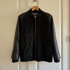 Billy Reid Varsity Leather Bomber Jacket - Black, Made in Italy, Size M